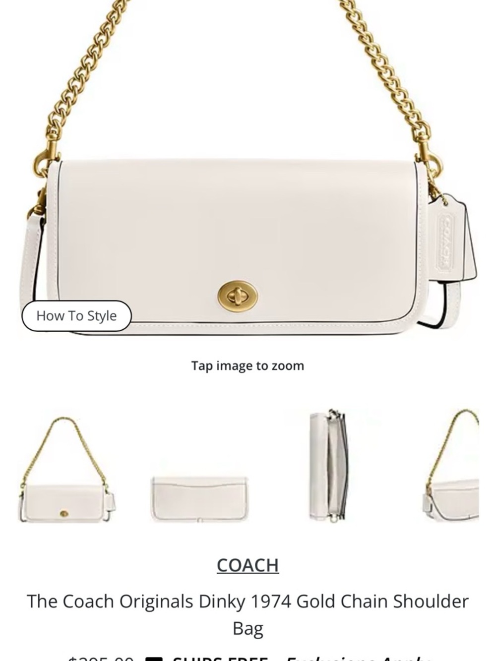 Coach Cream Leather 'Dinky'  Crossbody Bag with Gold Chain Strap - Picture 10 of 11